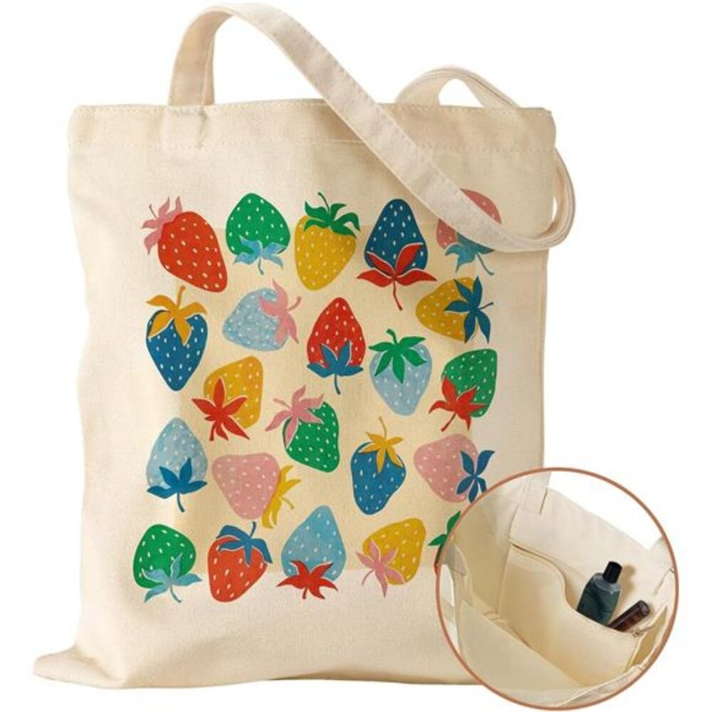 Canvas Tote Bag with Inner Pocket for Women,Cloth Cotton Totes Bag